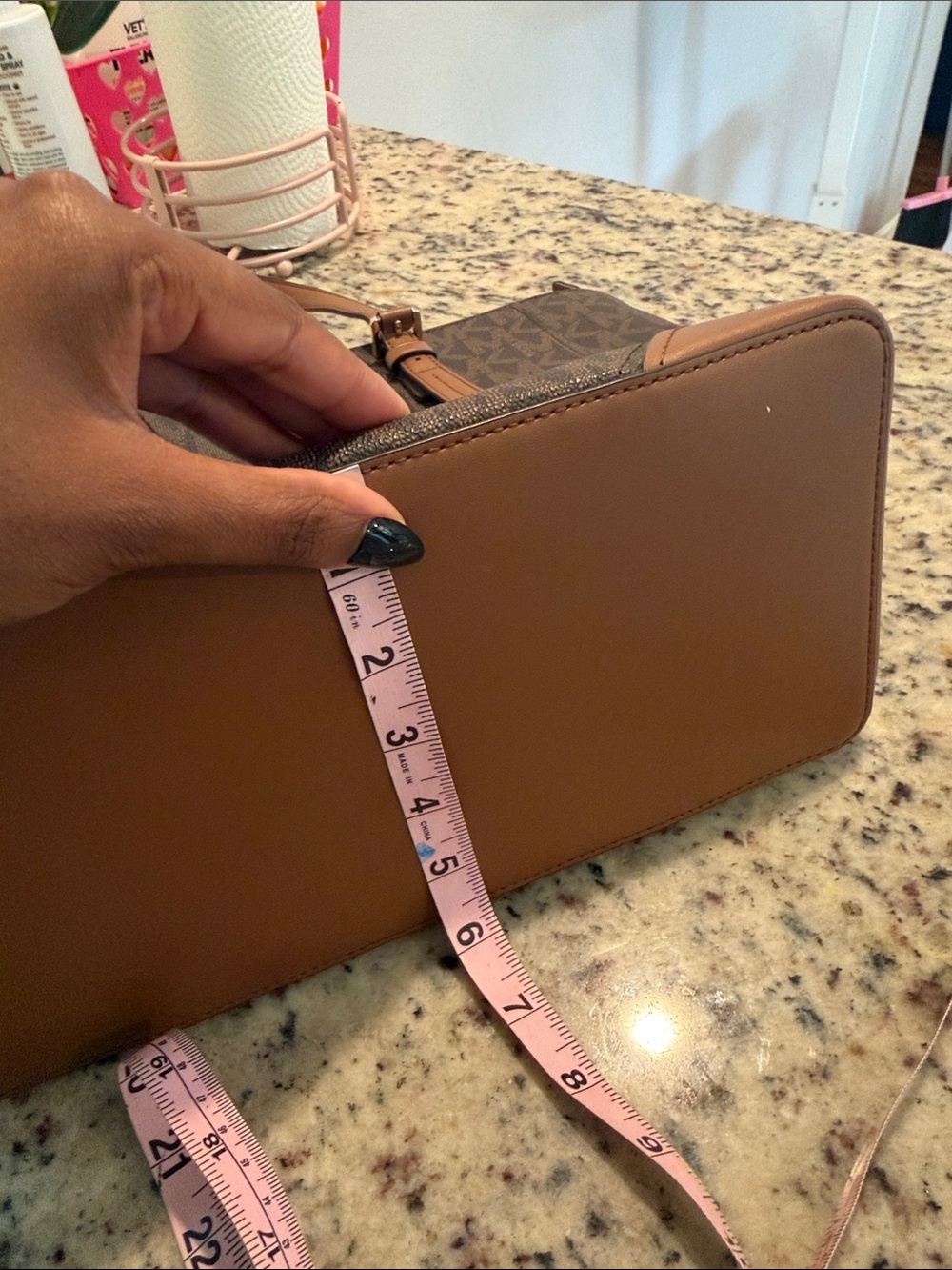 Michael Kors Aria Brown Logo Tote with Tan Trim and Gold Logo - Picture 15 of 16